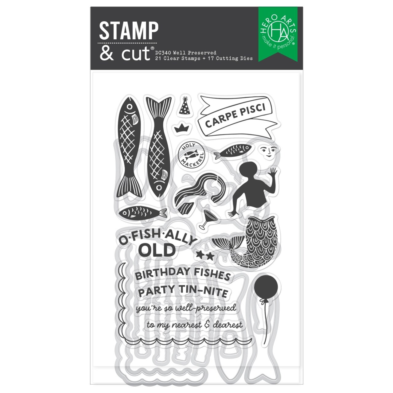 Hero Arts Stamp & Cut Set - Includes 21 Clear Stamps and 17 Metal Dies - Well Preserved